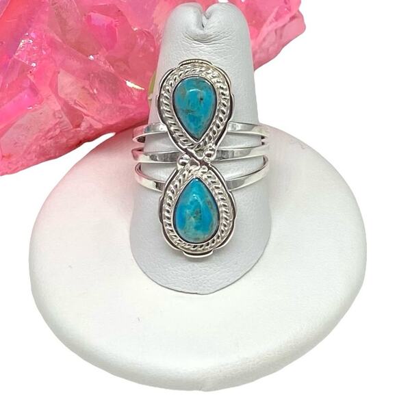 Kingman Turquoise Ring Size 9 Solid 925 Sterling Silver Hourglass Hour Glass - Picture 1 of 7
